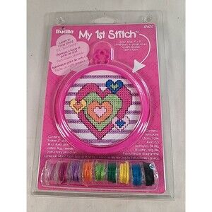 NEW NIP Bucilla My 1st Stitch Cross Stitch Mini Kit - Heart Design w/Frame 45457